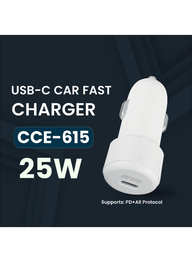 ERD **شاحن سيارة ERD USB-C بقدرة 25 واط | شحن سريع | أبيض | تصميم مدمج | متوافق مع iPhone وSamsung Galaxy وAirPods وiPad والمزيد** - Image 1