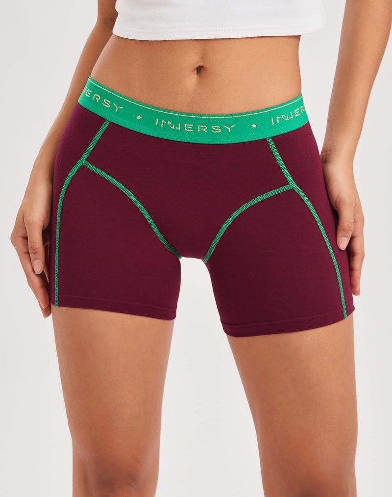 INNERSY Women's 4" Inseam Boxers Briefs Cotton Boyshorts Underwear Ladies Panties 3-Pack(Retro Red&Green,Medium) - Image 2