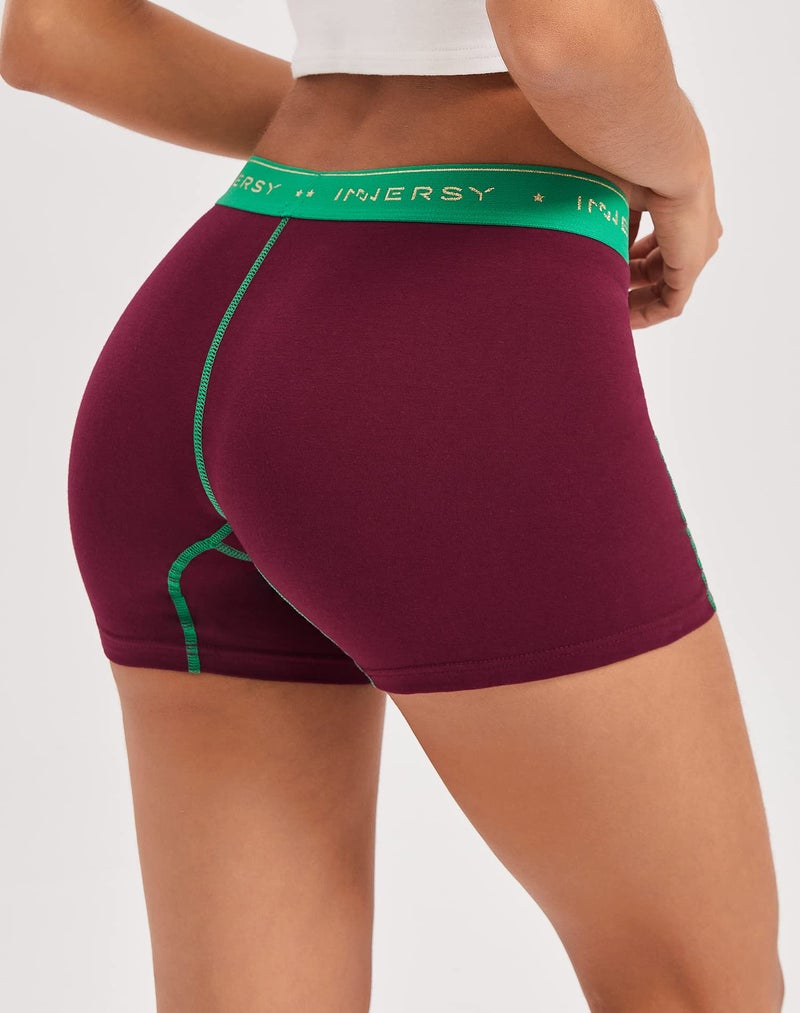 INNERSY Women's 4" Inseam Boxers Briefs Cotton Boyshorts Underwear Ladies Panties 3-Pack(Retro Red&Green,Medium) - Image 4