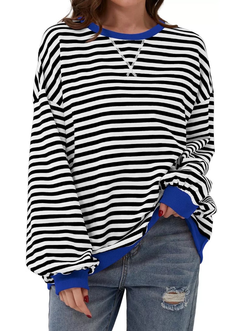 general Womens Striped Oversized Sweatshirt Crewneck Long Sleeve Shirts Pullover Tops Trendy Loose Y2K Shirt - Image 1