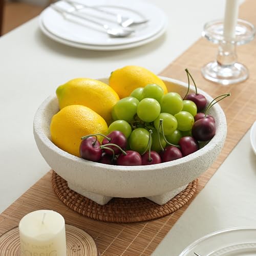 FESTGLOX Beige Decorative Bowl, Large Fruit Bowl for Kitchen Counter, Resin Pedestal Key Bowls for Entryway Table, Coffee Table Centerpiece - Image 4