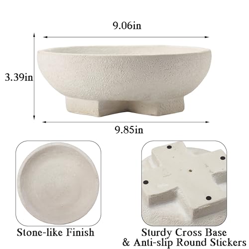 FESTGLOX Beige Decorative Bowl, Large Fruit Bowl for Kitchen Counter, Resin Pedestal Key Bowls for Entryway Table, Coffee Table Centerpiece - Image 2