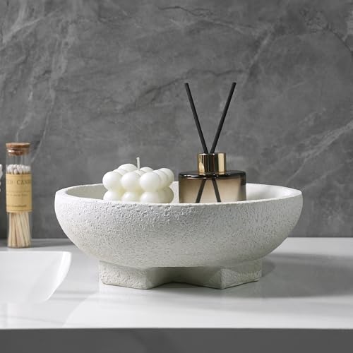 FESTGLOX Beige Decorative Bowl, Large Fruit Bowl for Kitchen Counter, Resin Pedestal Key Bowls for Entryway Table, Coffee Table Centerpiece - Image 5