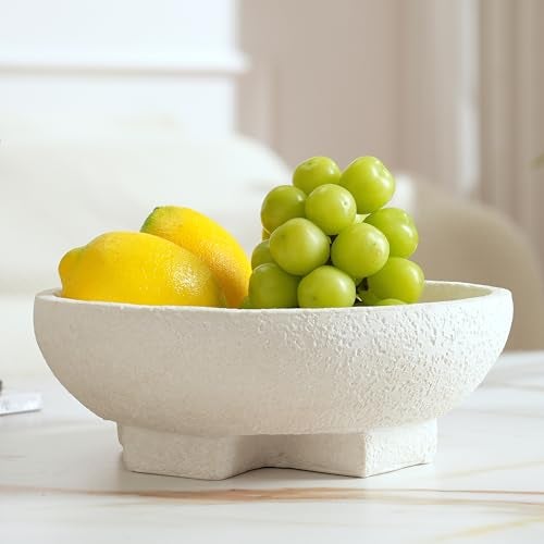 FESTGLOX Beige Decorative Bowl, Large Fruit Bowl for Kitchen Counter, Resin Pedestal Key Bowls for Entryway Table, Coffee Table Centerpiece - Image 1
