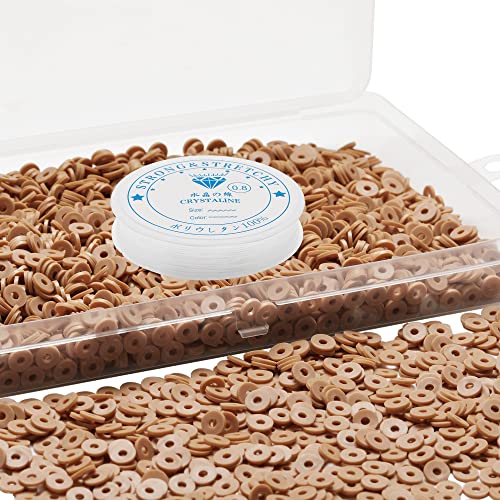 Ahouws 4000 Pcs Brown Clay Beads for Bracelets Making, Polymer Spacer Flat DIY Jewelry Necklace Earring Kit, Preppy Aesthetic Heishi Heshie Thin Disk Assortments Set 6MM - Image 1