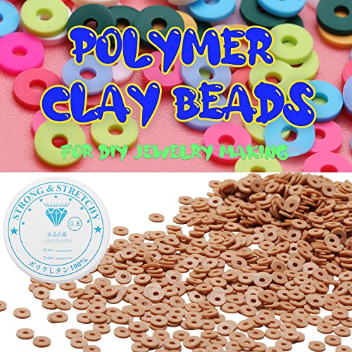 Ahouws 4000 Pcs Brown Clay Beads for Bracelets Making, Polymer Spacer Flat DIY Jewelry Necklace Earring Kit, Preppy Aesthetic Heishi Heshie Thin Disk Assortments Set 6MM - Image 3