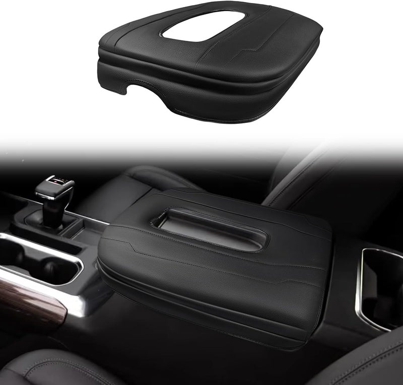 Muslogy غطاء وسادة المسند الأمامي للوحة التحكم في Muslogy، مناسب لطرازات Chevy Silverado وGMC Sierra (موديلات 1500، 2500، 3500) للأعوام 2022-2026، مع وسادة داعمة للمسند وحامي من الجلد النباتي، سمك إضافي 1 بوصة (مقعد على شكل سلة). - Image 1