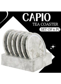 Nabhya Nabhya Designer Coaster Tea Cups, Coffee Mugs/Beer Cans Bar Tumblers & Water Glasses - Set of 6 & 1 Holder (White)  - Image 2