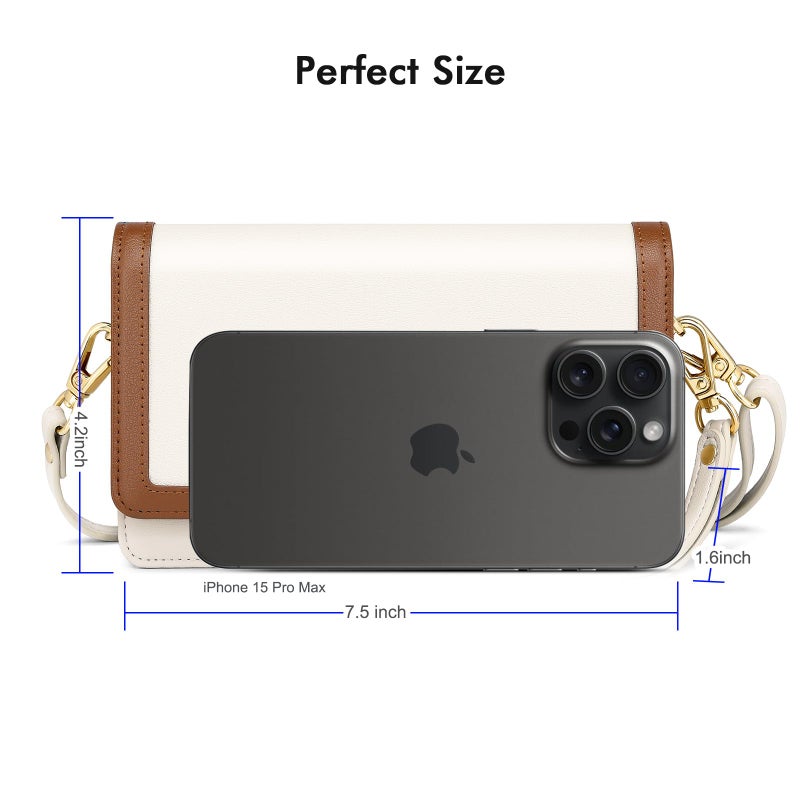 nuoku Crossbody Bag for Women Cellphone Little Purse with Credit Card Slots Lightweight Leather Wristlet Wallet, Apricot with Brown - Image 4