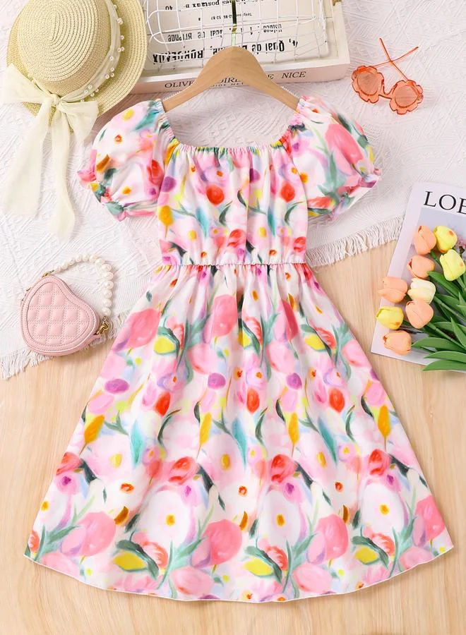 Take Two Take Two Girls Floral Square Neck Casual Dress