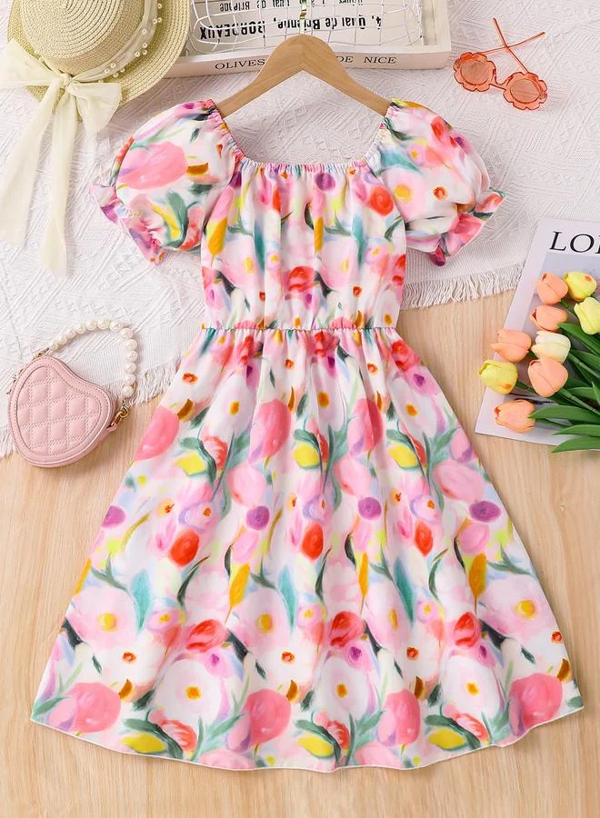 Take Two Take Two Girls Floral Square Neck Casual Dress