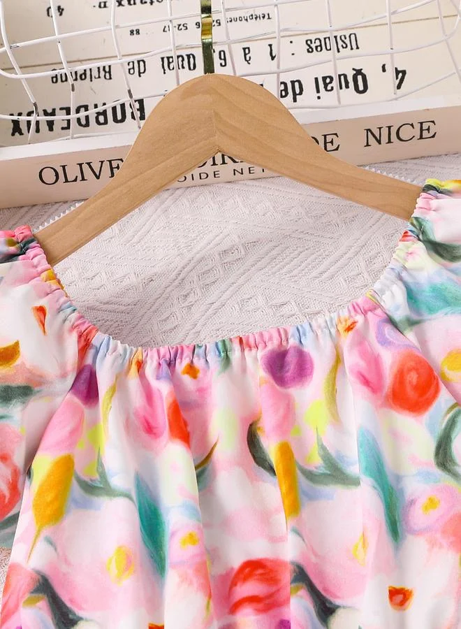 Take Two Take Two Girls Floral Square Neck Casual Dress