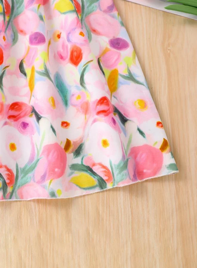 Take Two Take Two Girls Floral Square Neck Casual Dress