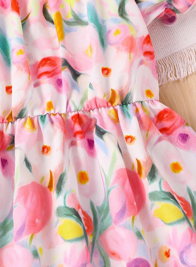 Take Two Girls Floral Square Neck Casual Dress - Image 5