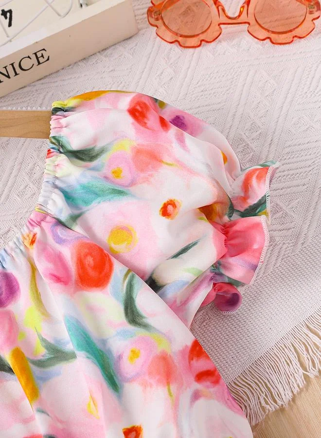 Take Two Take Two Girls Floral Square Neck Casual Dress