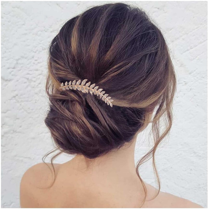 Crystal Bridal Hair Comb Gold Rhinestone Leaf Hair Piece Wedding Headpieces Bride Side Comb Wedding Hair Accessories for Bride and and Bridesmaids Gold
