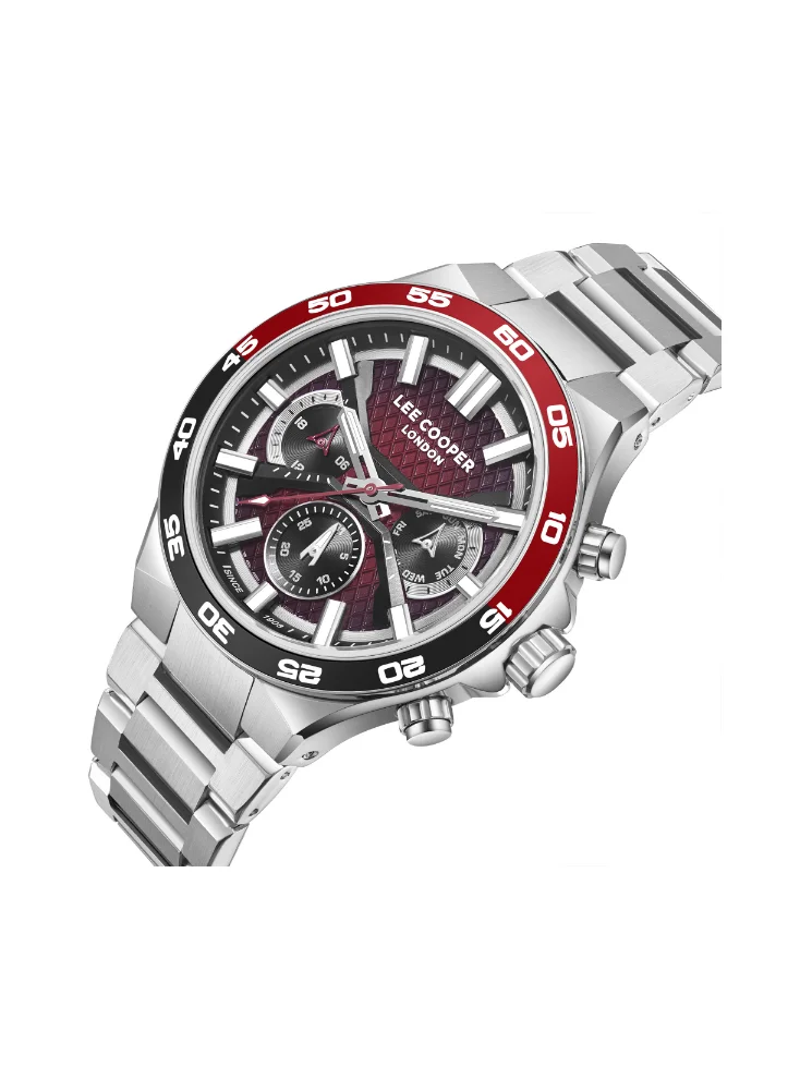 لي كوبر Men's Multi Function Display Watch With Silver Metal Strap - LC08067.380