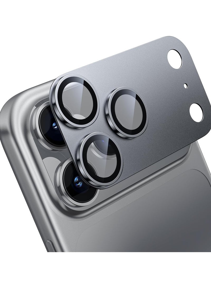 For iPhone 17 Pro Camera Lens Protector [Drop Protection] [Full Coverage] [3D Metal] [Case Friendly] Tempered Glass Camera Cover — Grey Titanium - Image 1