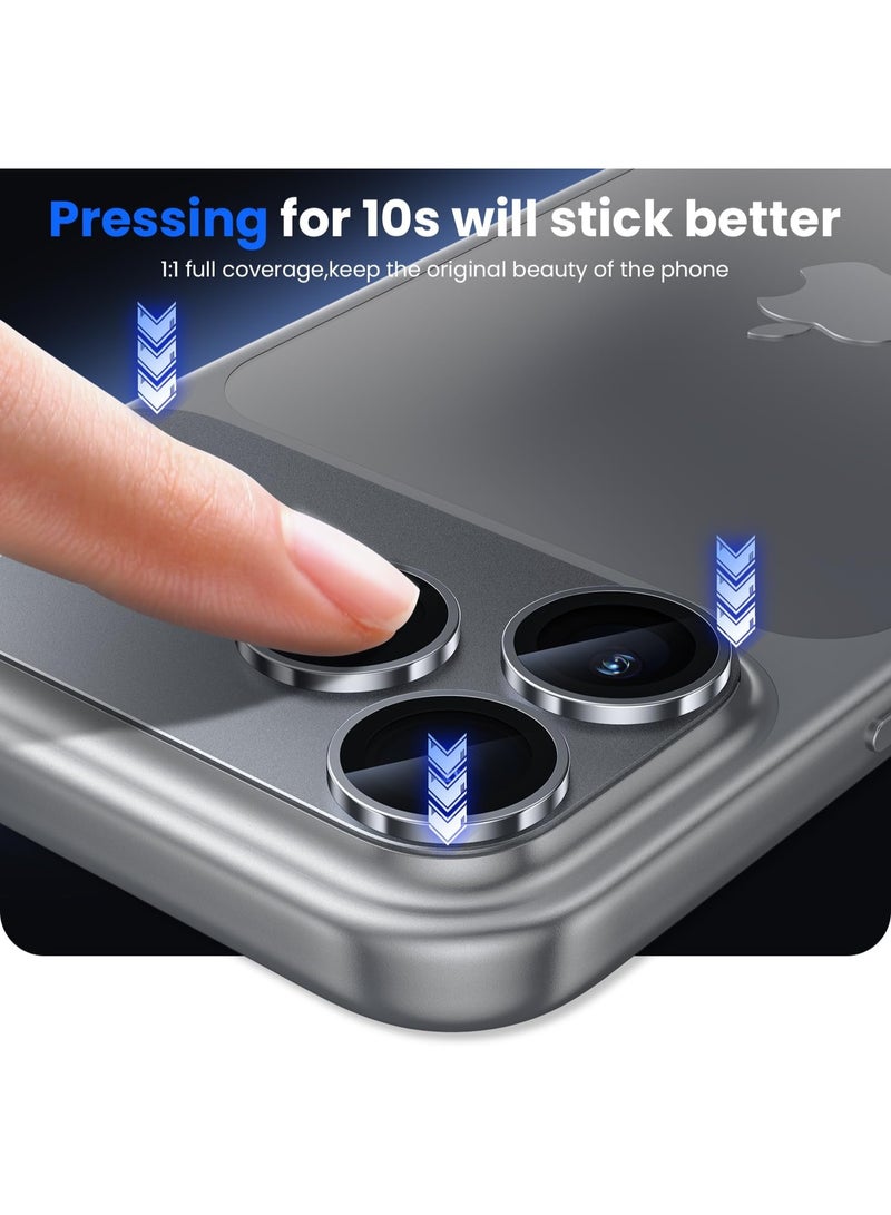 For iPhone 17 Pro Camera Lens Protector [Drop Protection] [Full Coverage] [3D Metal] [Case Friendly] Tempered Glass Camera Cover — Grey Titanium - Image 4