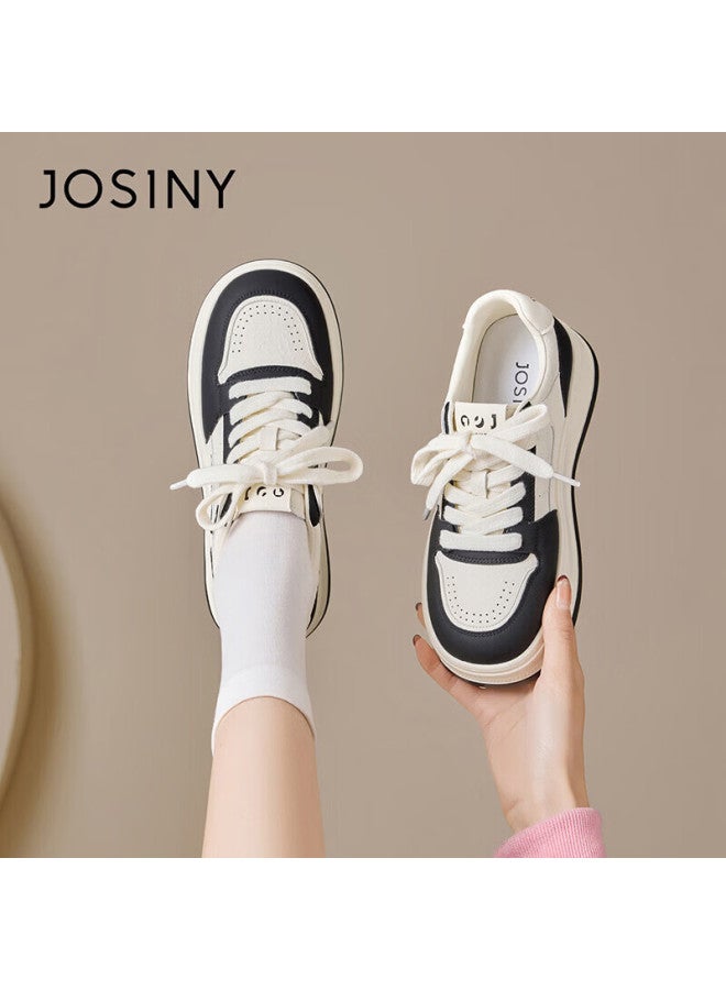 Josiny Platform White Sneakers Women  New Spring Lightweight Soft Sole Casual Shoes Height Increasing Fashion Sports Sneakers Beige Black Size 38 - Image 1