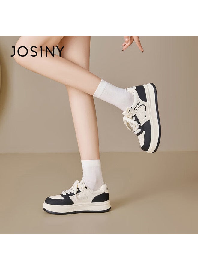 Josiny Platform White Sneakers Women  New Spring Lightweight Soft Sole Casual Shoes Height Increasing Fashion Sports Sneakers Beige Black Size 38 - Image 5