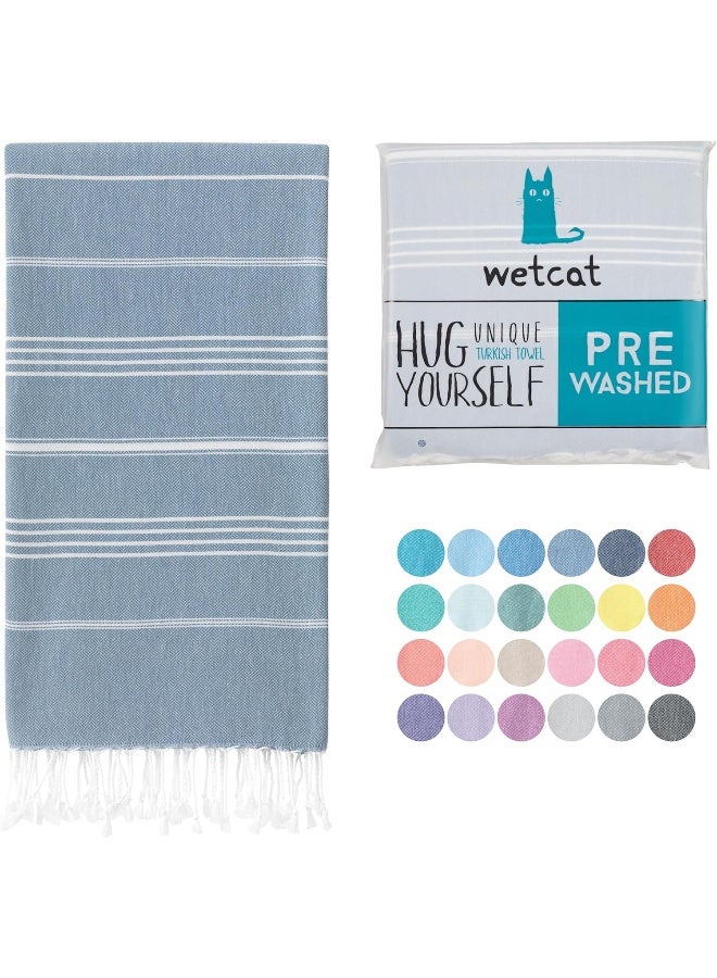 WETCAT Turkish Beach Towel Oversized 38x71 100 Turkish Cotton Made in Turkey  Sand Free Extra Large Ultra Soft Quick Drying Compact  Lightweight for Travel  Denim Blue - Image 4