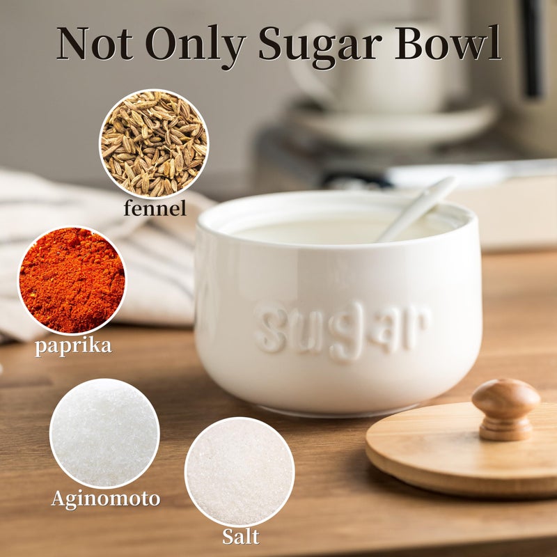 LYEOBOH Sugar Bowl with Lid and Spoon,17 OZ Sugar Jar, Ceramic Jar with Lid, Sugar Container for Coffee Bar, Sugar Bowls for Countertop, Azucarera for Farmhouse Home and Kitchen, White - Image 3