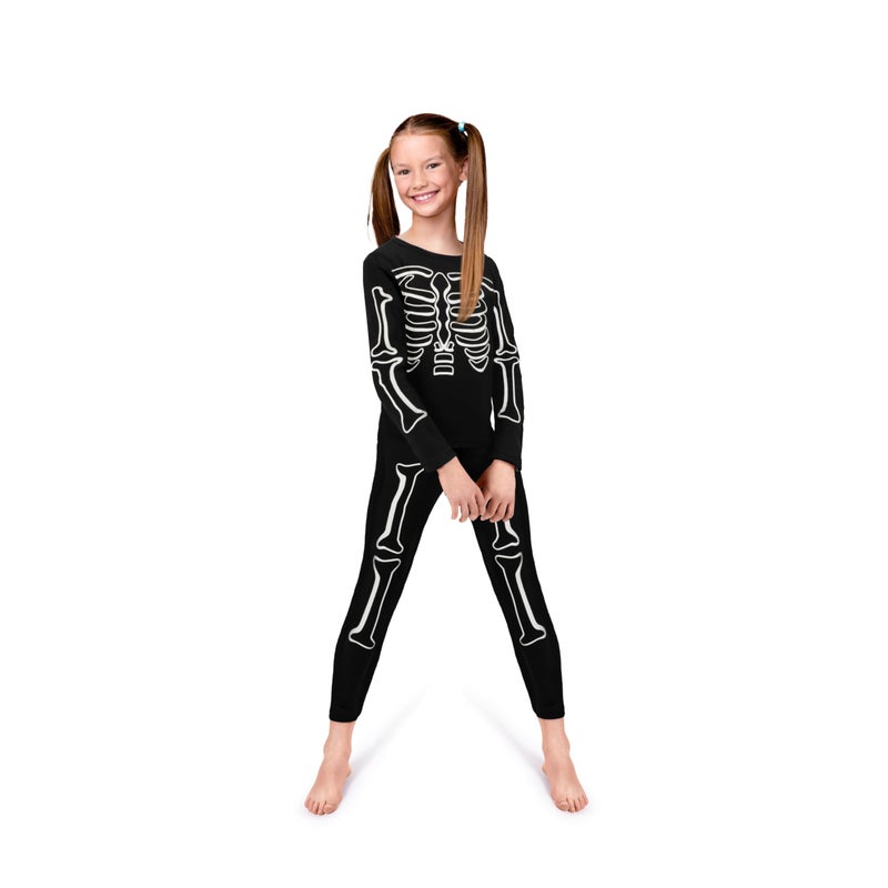 Rocky Thermal Underwear Kids Girls Thermal Underwear Set Long Johns kid Thermals Kid Base Layer kids thermals top bottom set, Skeleton (Glow the Dark), Medium, Standard-185 GSM, THERMALS SET - Image 1