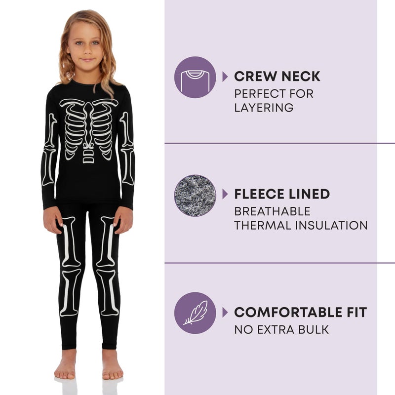 Rocky Thermal Underwear Kids Girls Thermal Underwear Set Long Johns kid Thermals Kid Base Layer kids thermals top bottom set, Skeleton (Glow the Dark), Medium, Standard-185 GSM, THERMALS SET - Image 2