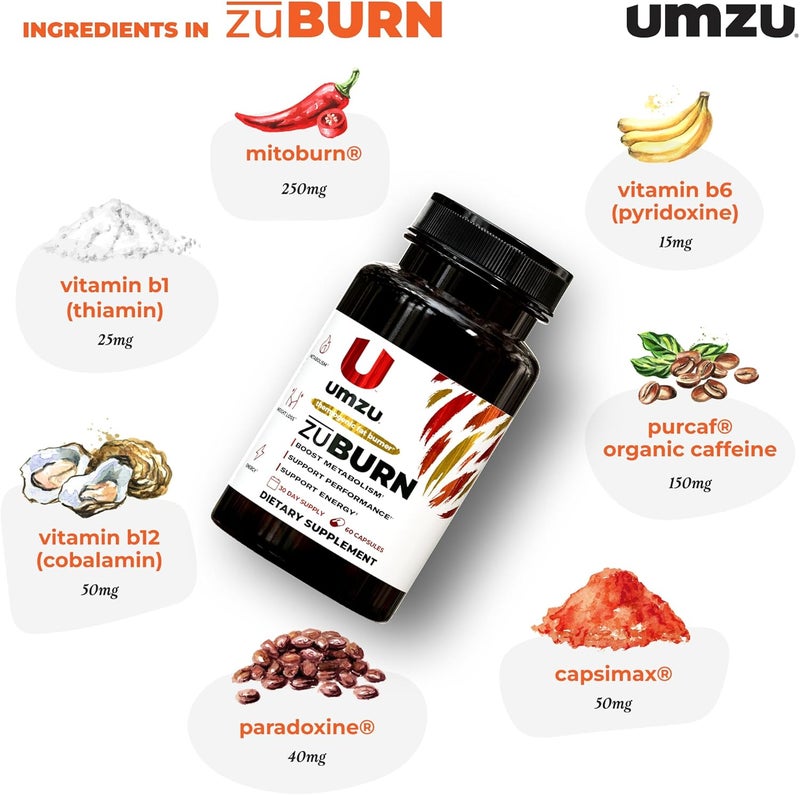 UMZU مكمل UMZU ZuBurn لحرق الدهون الحرارية لجسم صحي مكونات طبيعية لدعم الأيض زيادة حرق السعرات الحرارية تقليل الدهون في الجسم 30 يومًا 60 كبسولة - Image 4