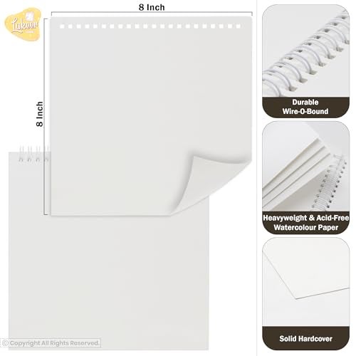 Lakeer Watercolor Wire-O Sketchbook - 8x8 inch | Cold-Pressed Watercolor Paper with Cotton-25 Sheets (50 Pages), 250 GSM | Mixed Media, for Artist-(Acid Free) - Image 2