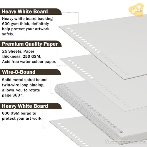 Lakeer Watercolor Wire-O Sketchbook - 8x8 inch | Cold-Pressed Watercolor Paper with Cotton-25 Sheets (50 Pages), 250 GSM | Mixed Media, for Artist-(Acid Free) - Image 4
