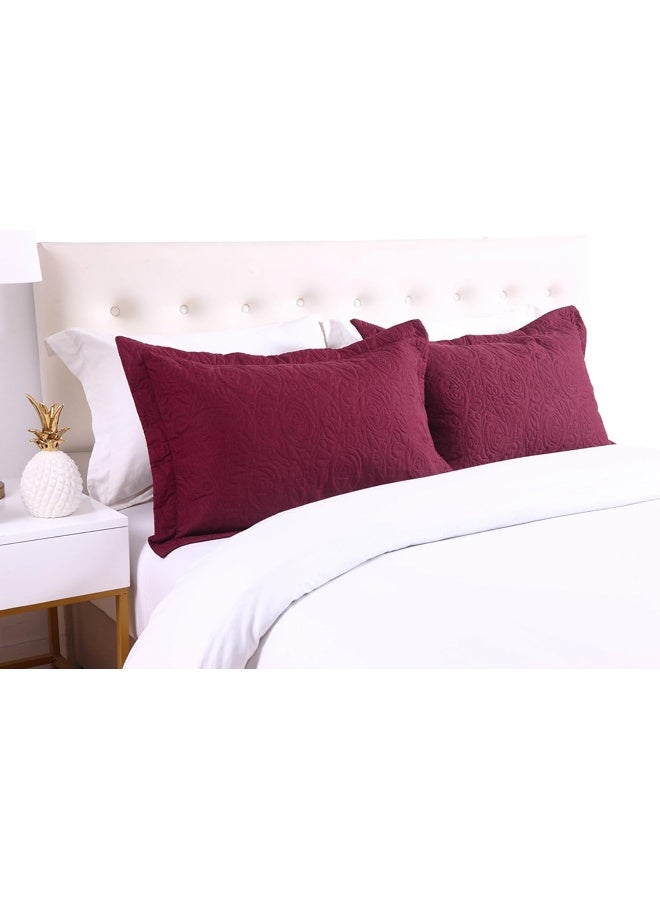 MarCielo 2Piece Embroidered Pillow Shams King Decorative Microfiber Pillow Covers Set King Size Dark Burgundy - Image 3