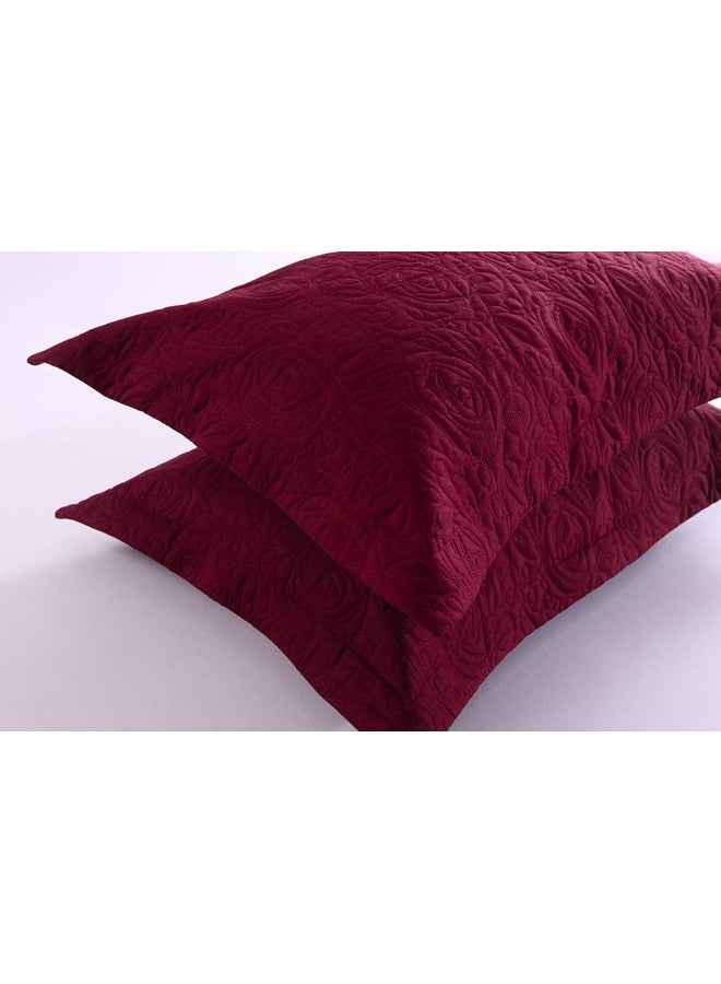 MarCielo 2Piece Embroidered Pillow Shams King Decorative Microfiber Pillow Covers Set King Size Dark Burgundy - Image 5