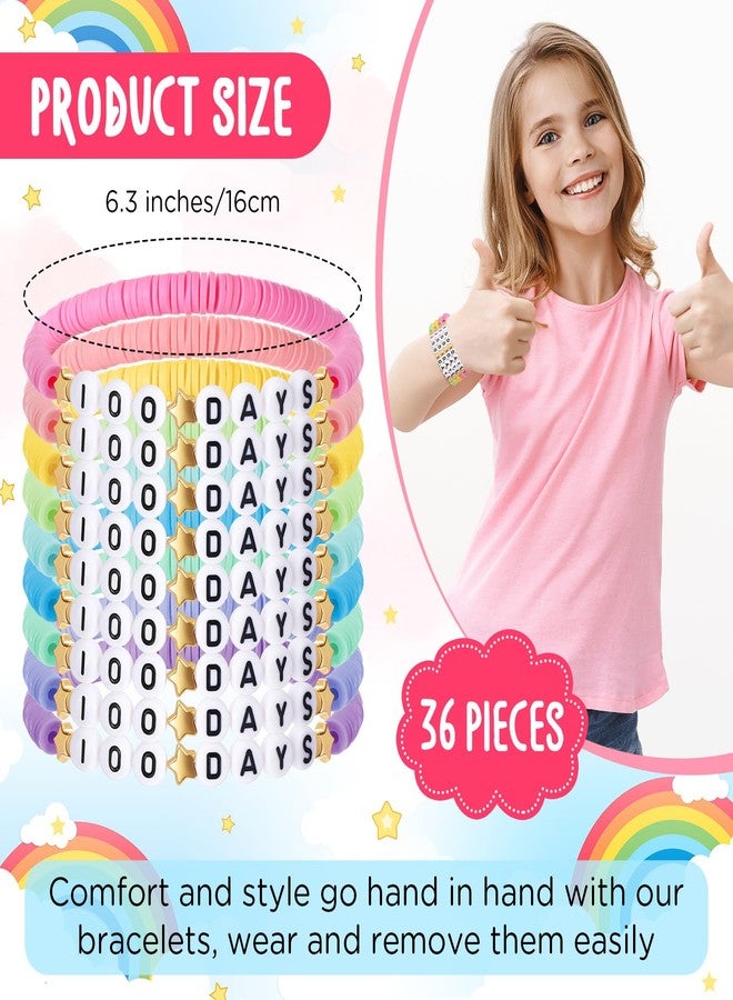 Landical 36 Pcs Happy 100th Day of School Bracelets Colorful Friendship Beads Bracelet for Boy Girl Kids Cute 100th Day Gifts Stretchy Acrylic Clay for School Supply Decor Student Rewards(Macaron) - Image 2