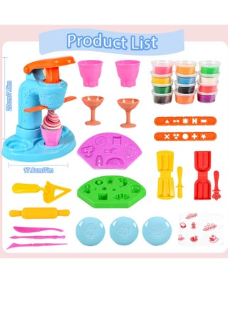 مجموعة عجين ملونة، 34 قطعة من ادوات صنع الايس كريم، مجموعة العاب ابداعات المطبخ للاطفال الاولاد والبنات الصغار من سن 3-8 سنوات لاعياد الميلاد (تتضمن 12 لون العجين) - view 2