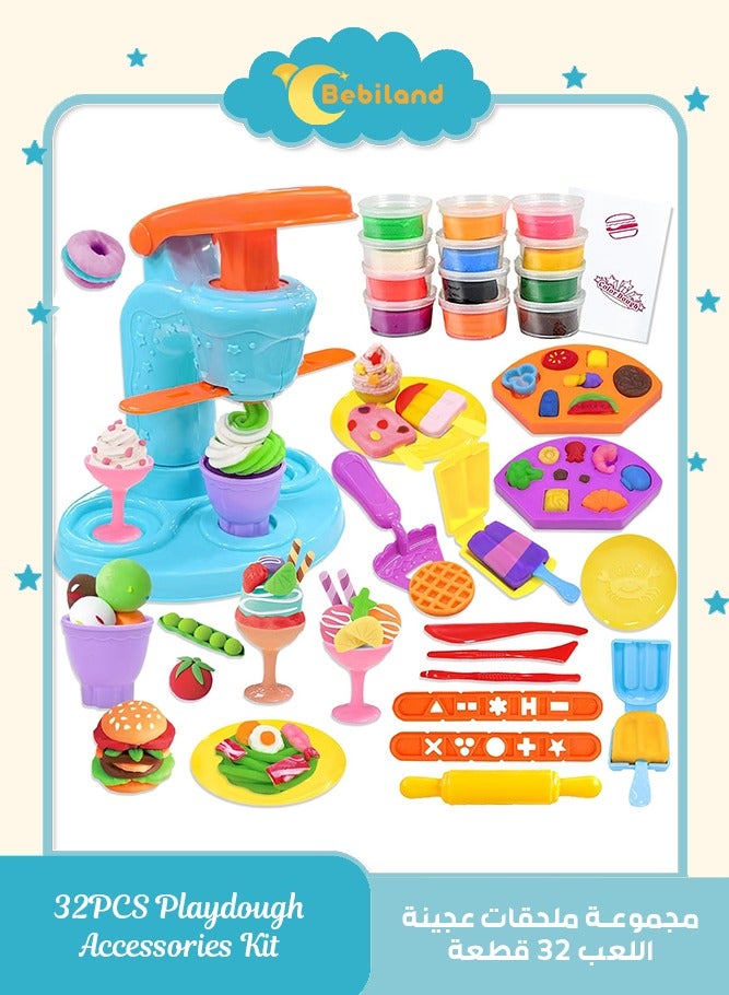بيبي لاند مجموعة عجين ملونة، 34 قطعة من ادوات صنع الايس كريم، مجموعة العاب ابداعات المطبخ للاطفال الاولاد والبنات الصغار من سن 3-8 سنوات لاعياد الميلاد (تتضمن 12 لون العجين) - Image 1