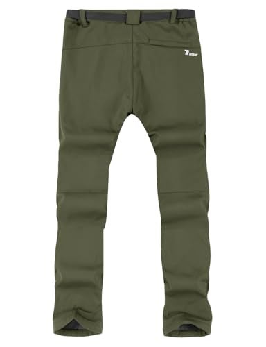 TBMPOY Men's Snow Ski Hiking Pants Waterproof Winter Fleece Lined Pants Camping Skiing Ice Fishing Pants with Belt 01 Thick Green L - Image 2