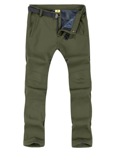 TBMPOY Men's Snow Ski Hiking Pants Waterproof Winter Fleece Lined Pants Camping Skiing Ice Fishing Pants with Belt 01 Thick Green L - Image 1