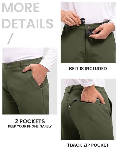 TBMPOY Men's Snow Ski Hiking Pants Waterproof Winter Fleece Lined Pants Camping Skiing Ice Fishing Pants with Belt 01 Thick Green L - Image 5