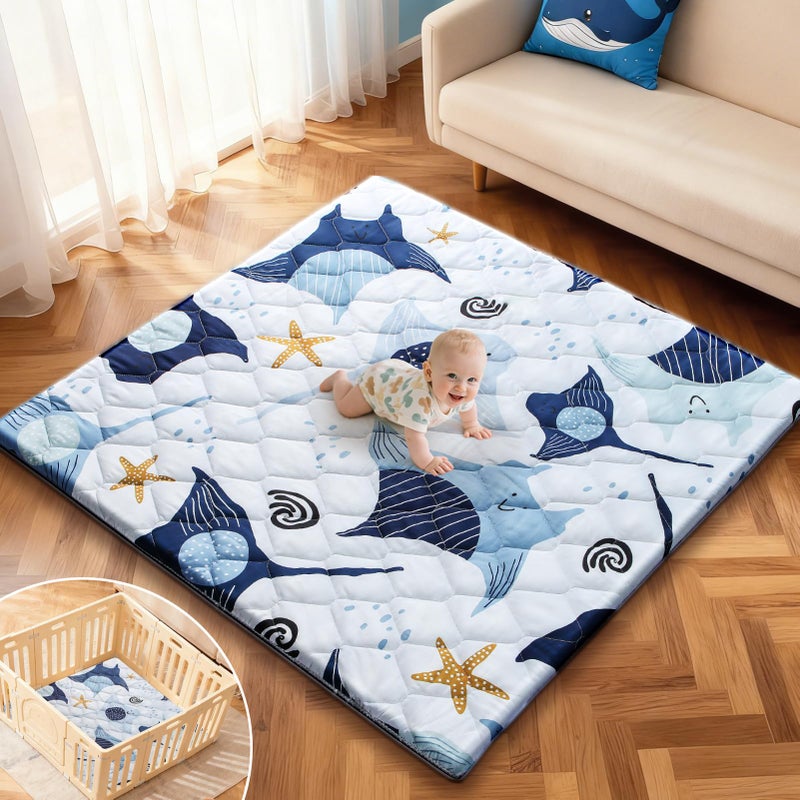 omzer Baby Play Mat 47x47 Inch - Removable & Machine Washable Cover for Easy Clean, 1.2" Thick Elasti-Foam Playpen Mat for Infants Toddlers, Non-Slip Floor Cushion for Safe Crawling - Image 1