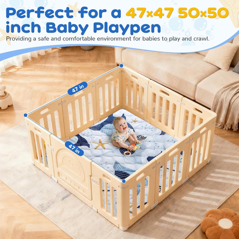 omzer Baby Play Mat 47x47 Inch - Removable & Machine Washable Cover for Easy Clean, 1.2" Thick Elasti-Foam Playpen Mat for Infants Toddlers, Non-Slip Floor Cushion for Safe Crawling - Image 2