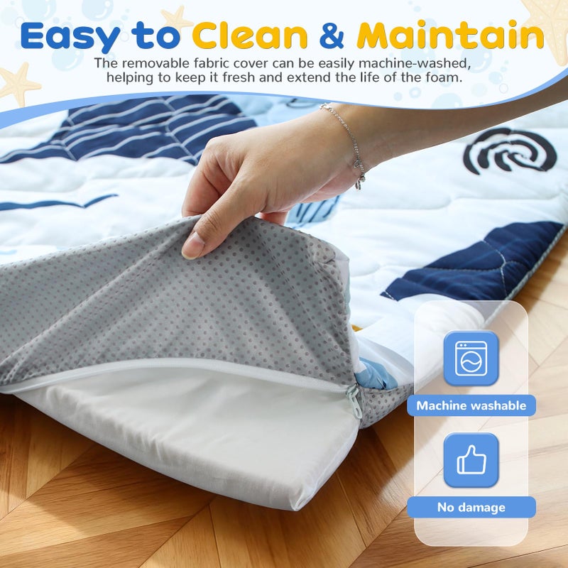 omzer Baby Play Mat 47x47 Inch - Removable & Machine Washable Cover for Easy Clean, 1.2" Thick Elasti-Foam Playpen Mat for Infants Toddlers, Non-Slip Floor Cushion for Safe Crawling - Image 3