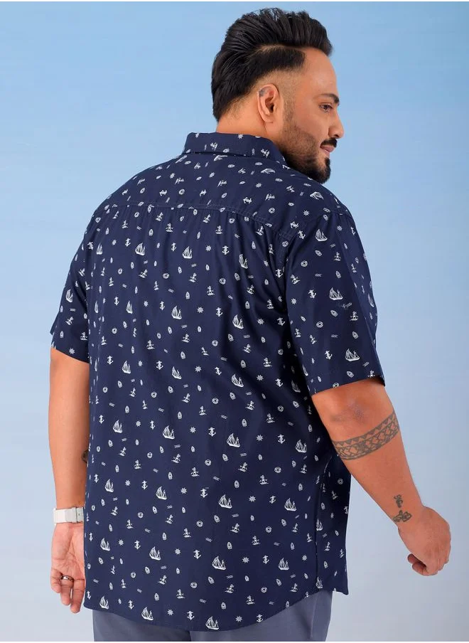 هاردسودا Men Plus Size Regular Fit Printed Cutaway Collar Half Sleeves Casual Shirt