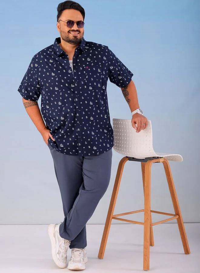 HARDSODA Men Plus Size Regular Fit Printed Cutaway Collar Half Sleeves Casual Shirt
