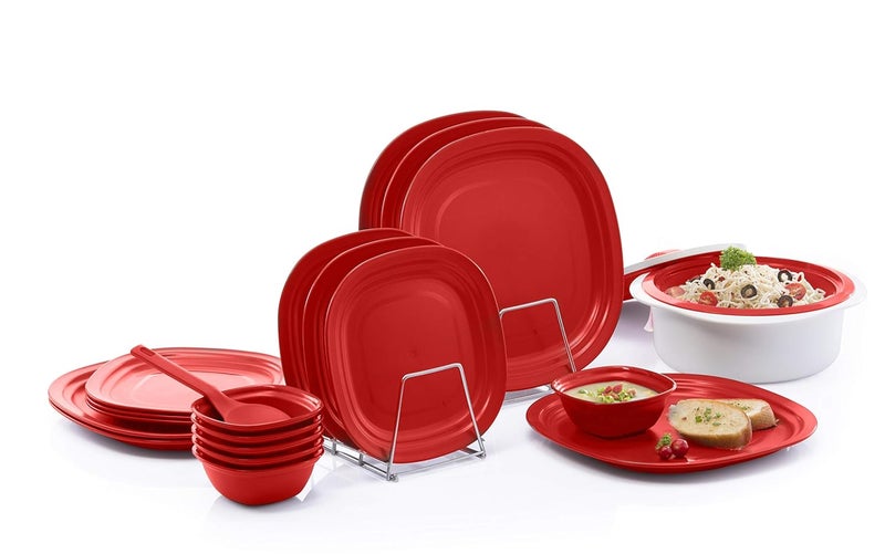 Varmora Dinner Set, Red, 21 Pieces
