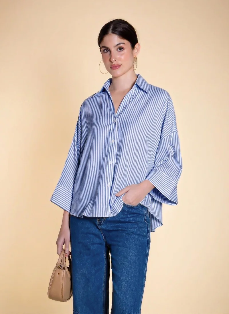 SHAPES STRIPED COTTON BLEND SHIRT