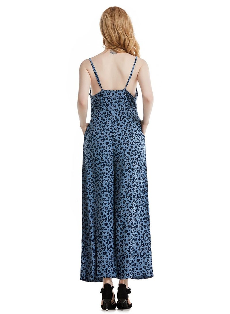 Loquat Lady's Printed Suspender Jumpsuit One-Piece Pants Blue/Black  - Image 3