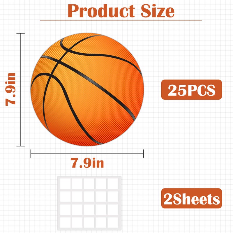 LUFEEMGA 25 Pcs Double-Sided Basketball Cutouts, 7.9 in Large Paper Decorations for Classroom Bulletin Board, Door & Wall, Sports Party Decor, Includes Glue Dots - Image 2