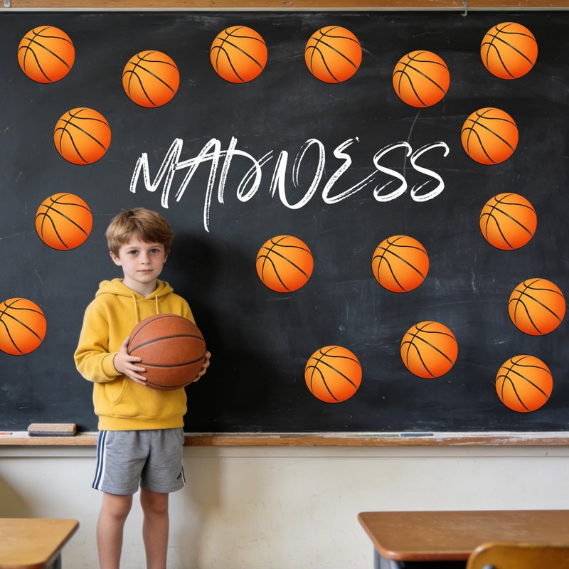 LUFEEMGA 25 Pcs Double-Sided Basketball Cutouts, 7.9 in Large Paper Decorations for Classroom Bulletin Board, Door & Wall, Sports Party Decor, Includes Glue Dots - Image 4